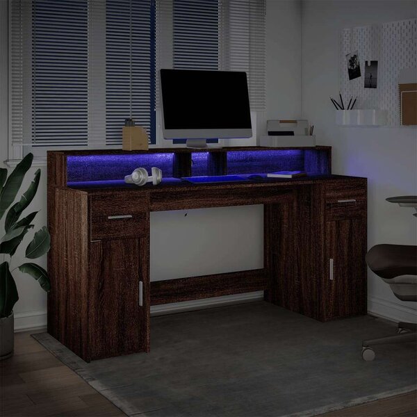 VidaXL LED-es Íróasztal - Barna Tölgy - 160x55x91 cm