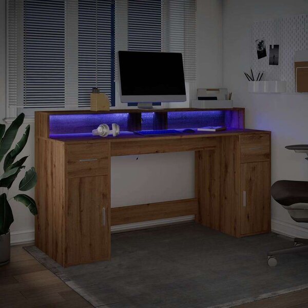 VidaXL LED-es Íróasztal - Fa - 160x55x91 cm