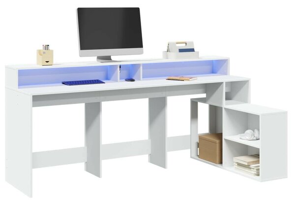 VidaXL L alakú Íróasztal - Fehér - 200x104x91 cm - LED Világítással