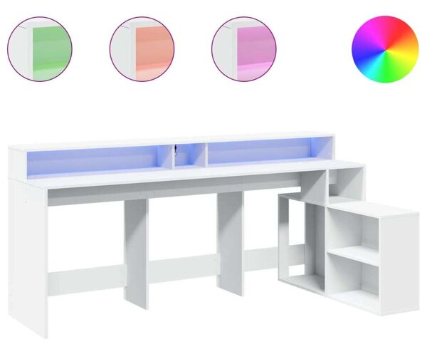 VidaXL L alakú Íróasztal - Fehér - 200x104x91 cm - LED Világítással
