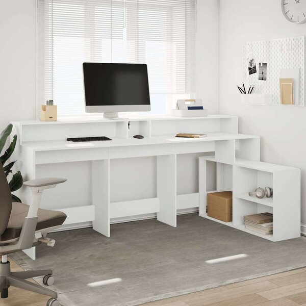 VidaXL L alakú Íróasztal - Fehér - 200x104x91 cm - LED Világítással