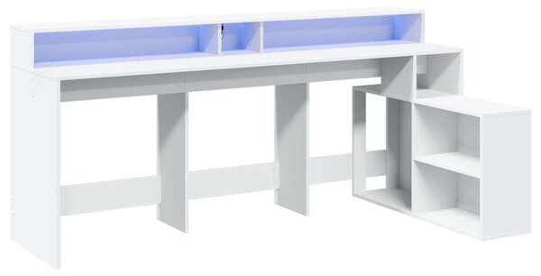 VidaXL L alakú Íróasztal - Fehér - 200x104x91 cm - LED Világítással