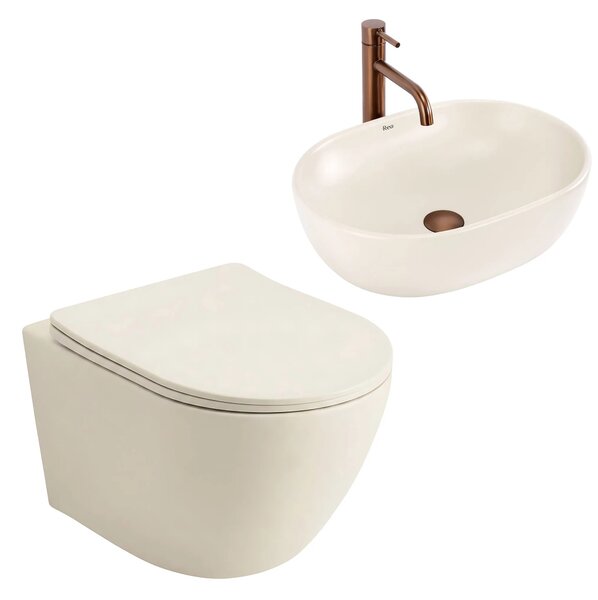 Focus Fali WC Csésze Szett + Pultra Szerelhető Mosdó Rea Focus Creme