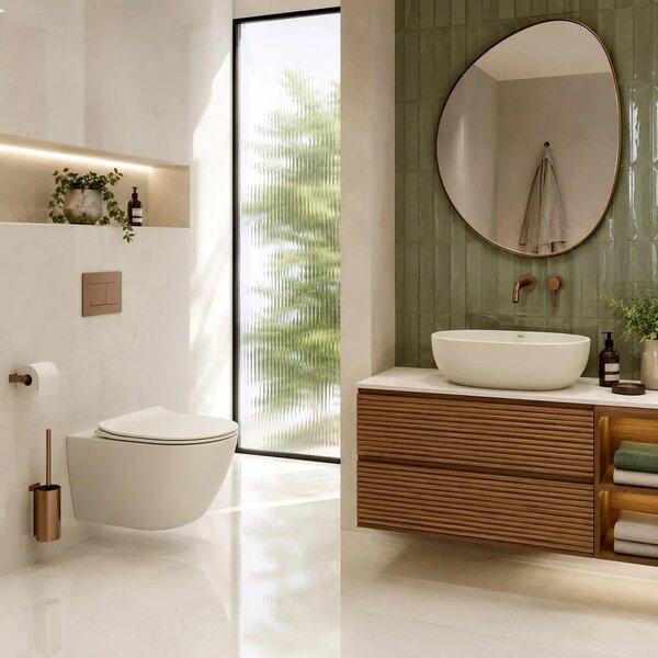 Focus Fali WC Csésze Szett + Pultra Szerelhető Mosdó Rea Focus Creme