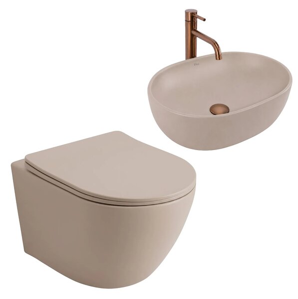 Focus Fali WC Csésze Szett + Pultra Szerelhető Mosdó Rea Focus Taupe