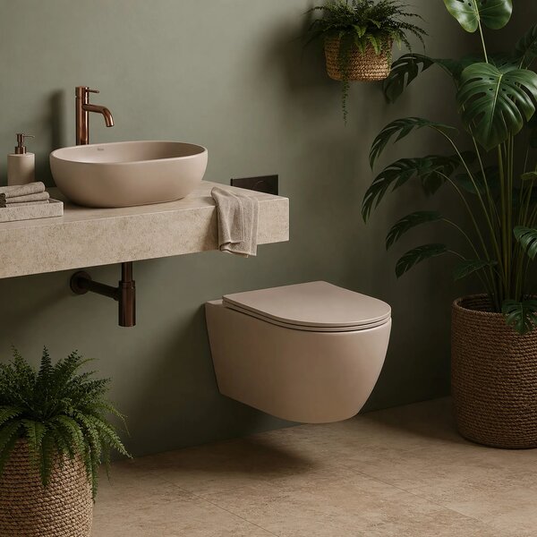 Focus Fali WC Csésze Szett + Pultra Szerelhető Mosdó Rea Focus Taupe