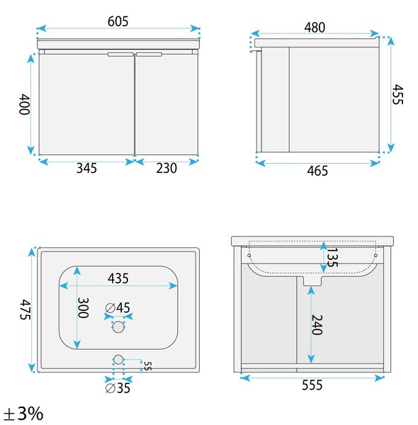 Fürdőszobabútor szett mosdókagylóval Nova DB06-60 60cm