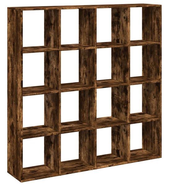 Fa Könyvespolc - 16 Rekesz - Füstös Tölgy - 137,5x29x137,5 cm
