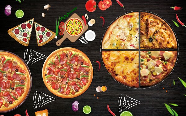 Fotótapéta Egy pizza az asztalon, Étel és ital fotótapéta, Népszerű fotótapéta, u97436 - Tapeko.hu