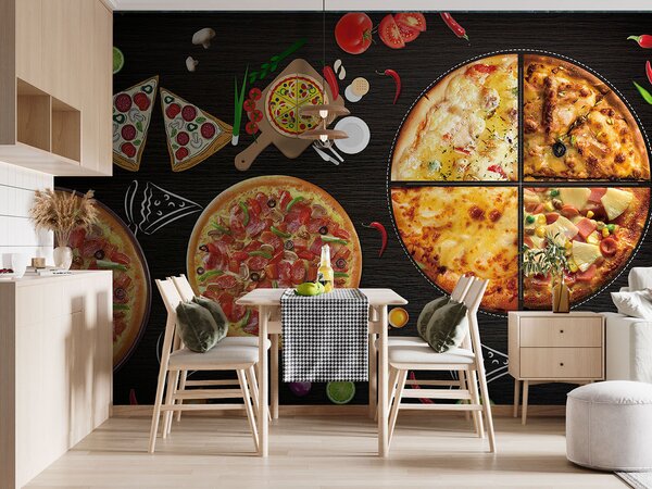 Fotótapéta Egy pizza az asztalon, Étel és ital fotótapéta, Népszerű fotótapéta, u97436 - Tapeko.hu