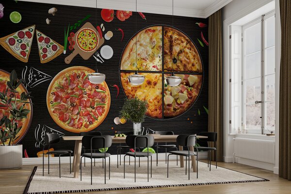 Fotótapéta Egy pizza az asztalon, Étel és ital fotótapéta, Népszerű fotótapéta, u97436 - Tapeko.hu