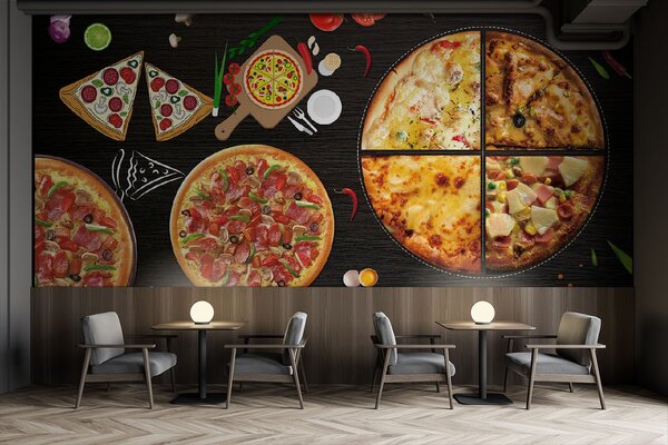 Fotótapéta Egy pizza az asztalon, Étel és ital fotótapéta, Népszerű fotótapéta, u97436 - Tapeko.hu