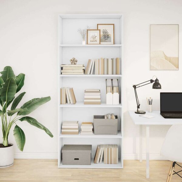 VidaXL Fehér Fa Könyvespolc - 5 Polc - 80x30x189 cm