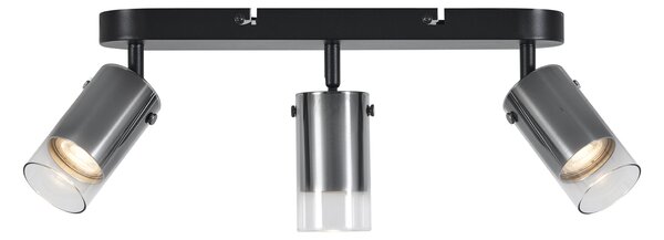 Modern mennyezeti spotlámpa gunmetal színben, 3-lámpás, forgatható és állítható - Drain
