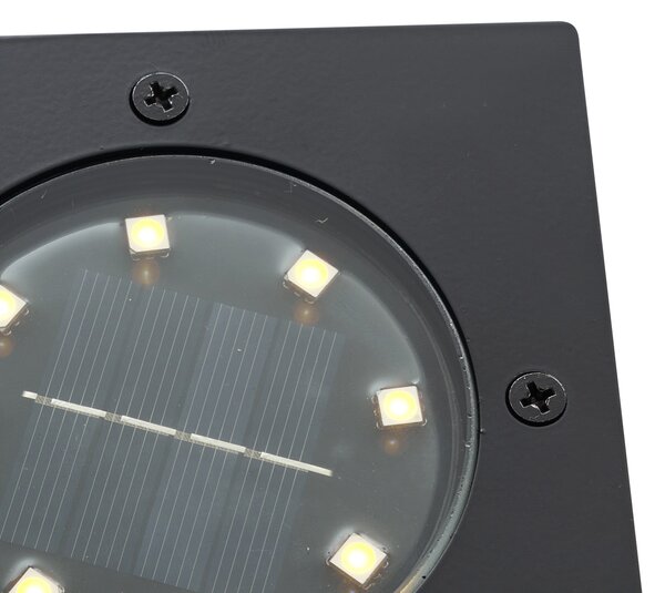 6 darabos fekete négyzet alakú földbe süllyeszthető spotlámpa szett LED-del IP65 Solar - Terry