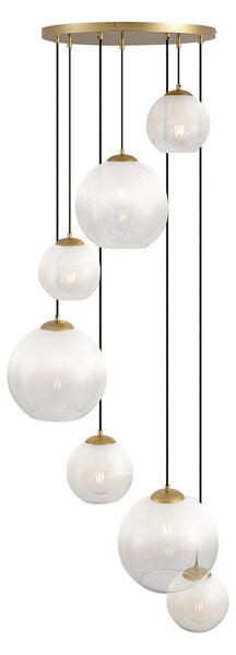 Hotel Chic függőlámpa sárgaréz fehér üveggel, kerek, 7-lámpás - Misty