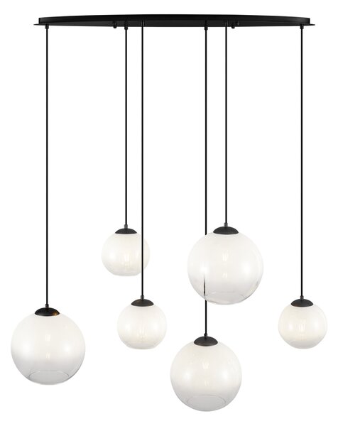 Modern fekete függőlámpa fehér üveggel, téglalap alakú, 6-lámpás - Misty