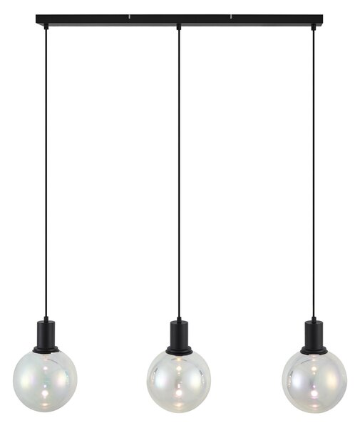 Design függőlámpa fekete szivárványos üveggel, téglalap alakú, 3-lámpás - Mallon