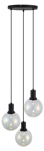 Design függőlámpa fekete szivárványos üveggel, kerek, 3-lámpás - Mallon