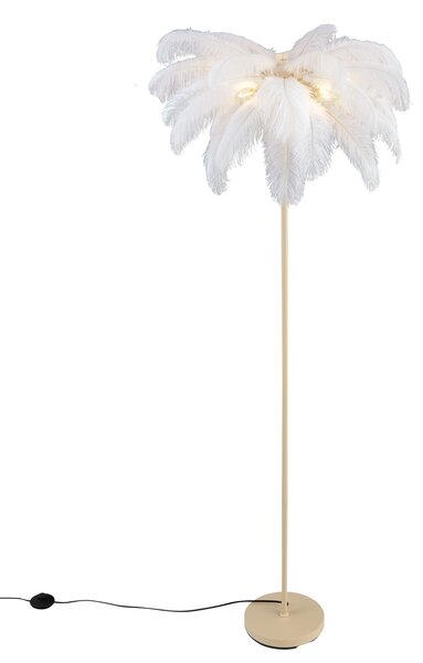 Art Deco bézs állólámpa fehér tollakkal - Peahen
