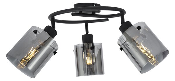 Design mennyezeti spotlámpa fekete füstüveggel, kerek, 3-lámpás - Domo
