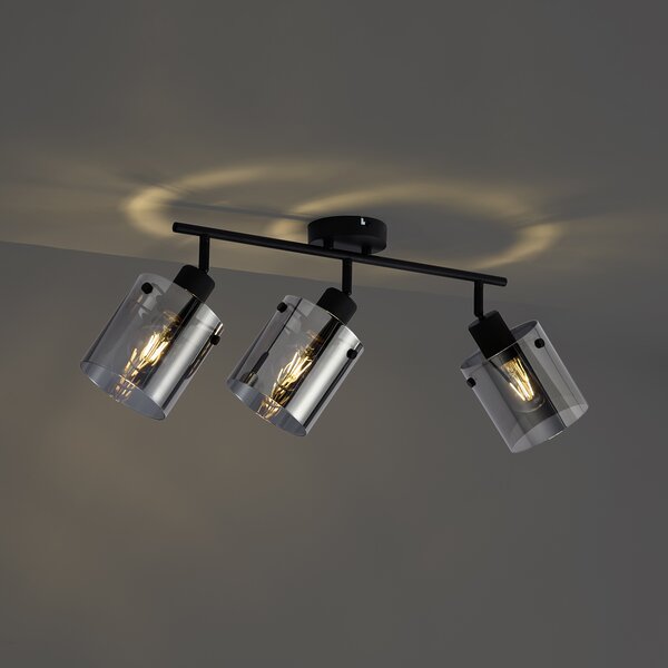 Design mennyezeti spotlámpa fekete füstüveggel 3-lámpás - Domo