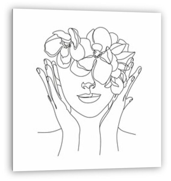 Női arc virágokkal (vonalrajz, line art) (vászonkép)