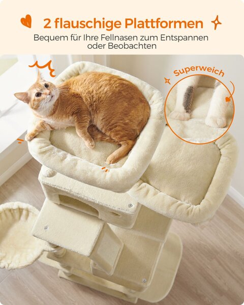 Feandrea XXL Luxus Macskabútor 206 cm Bézs Többszintes Kaparófa