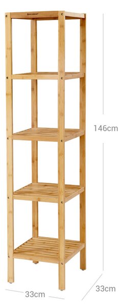 SONGMICS 5 Szintes Bambusz Állványos Polc Természetes Keskeny Terekhez