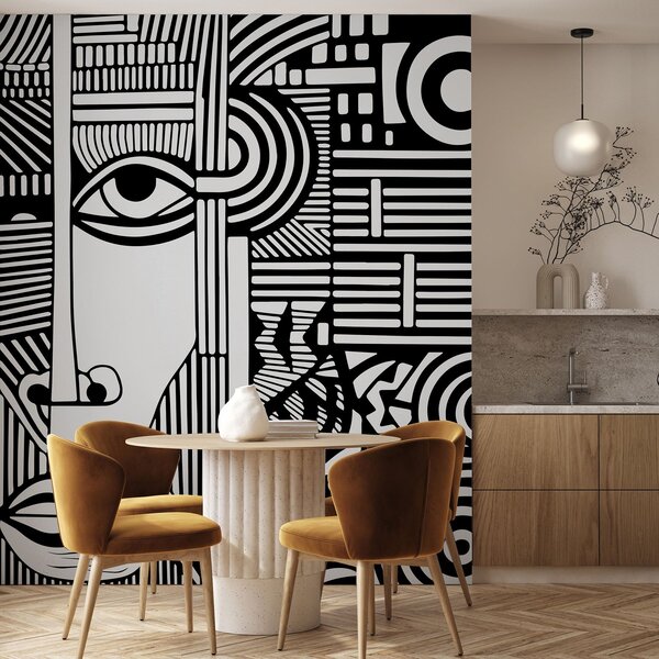 Fotótapéta Egy arc fekete-fehér rajza, Designer fali fotótapéta, Népszerű fotótapéta, u98711 - Tapeko.hu
