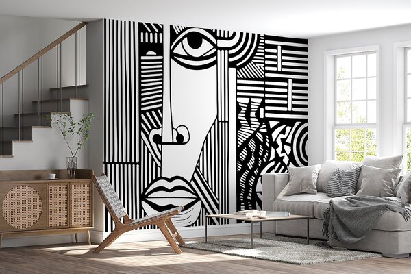Fotótapéta Egy arc fekete-fehér rajza, Designer fali fotótapéta, Népszerű fotótapéta, u98711 - Tapeko.hu