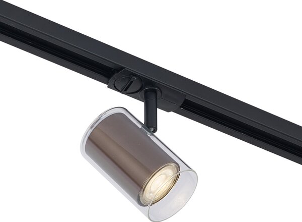 Modern spotlámpa sötét bronz színben, átlátszó üveggel, 1 fázisú sínrendszerhez - Iconic Lloyd