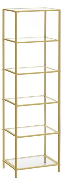 VASAGLE Elegance 6-Szintes Üvegpolc Arany Acélvázzal
