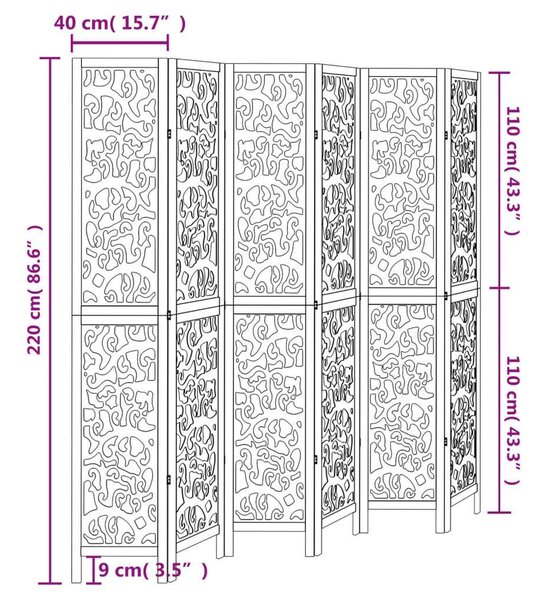 Fa Paraván - Fehér - 6 Panel - 210x220cm