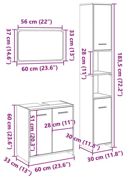VidaXL Fürdőszoba Bútorkészlet - Sonoma Tölgy - 3 részes