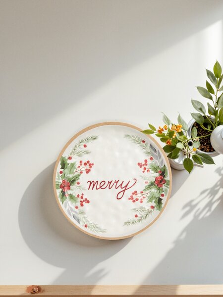 Sinsay - Karácsonyi kerámia tányér “Merry” felirattal - fehér