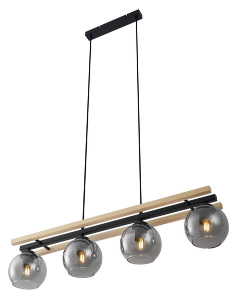 Modern függőlámpa fekete fa, füstüveggel, 4-es - Aleks