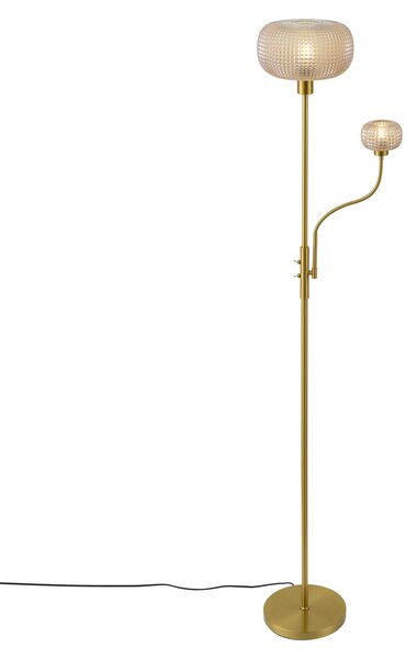 Design állólámpa sárgaréz borostyánszínű üveggel, 2 égős - Brianna