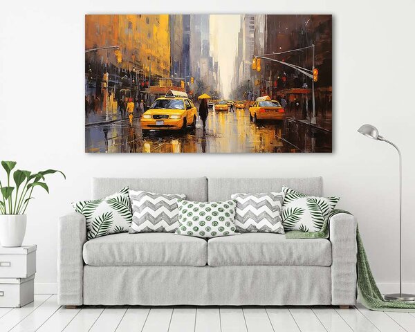 New York-i utca esben sárga taxikkal (festmény effekt) (vászonkép)