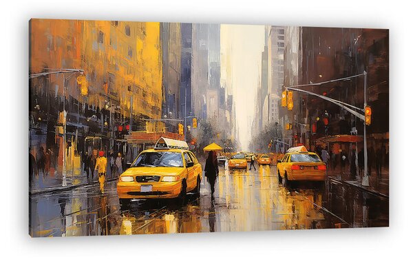 New York-i utca esben sárga taxikkal (festmény effekt) (vászonkép)