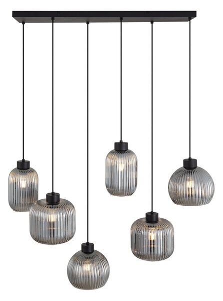 Design függőlámpa fekete füstüveggel, 6 ágú - Ana
