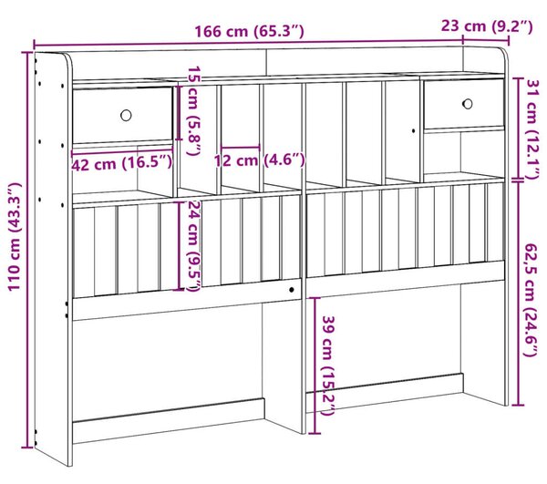 VidaXL Fehér Fenyőfa Fejtámla Tárolóval - 160 cm