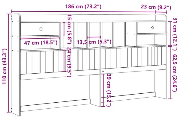 VidaXL fehér tömör fenyőfa fejtámla tárolóval 180 cm