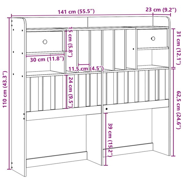 VidaXL Fenyőfa Fejtámla Tárolóval - 135 cm