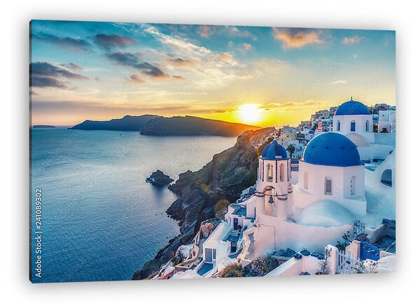 Gyönyörű naplemente Santorini szigetén, Oia faluban (vászonkép)