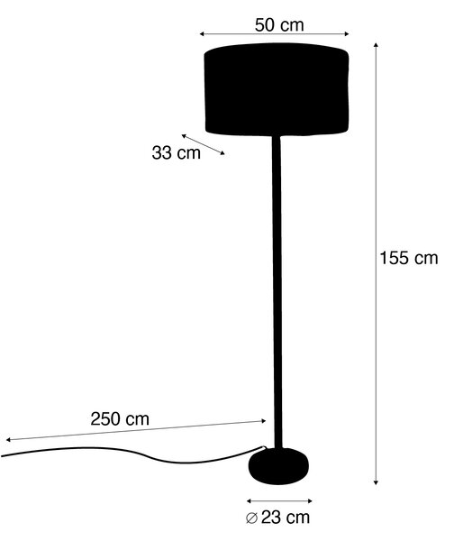 Fa állólámpa ovális bársonyernyővel, levélmintával 50 cm - Mels