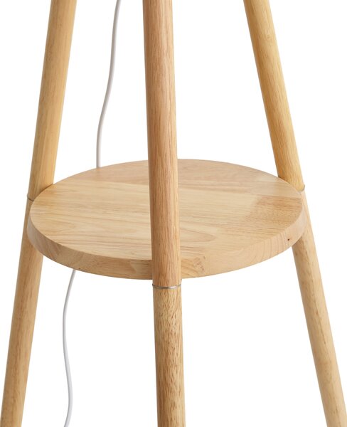 Háromlábú fa állólámpa csíkos bézs és barna színű 50 cm-es lámpabúrával - Lou