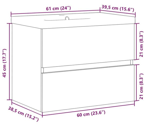 VidaXL Kézműves Tölgy Mosdószekrény - Beépített Mosdó - 60x40 cm