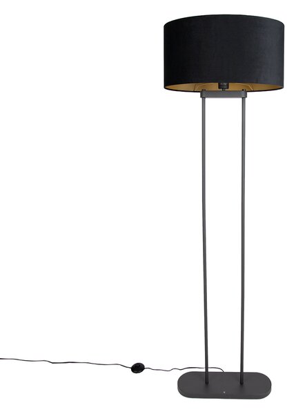 Fekete állólámpa fekete ovális lámpabúrával 50 cm - Thijmen