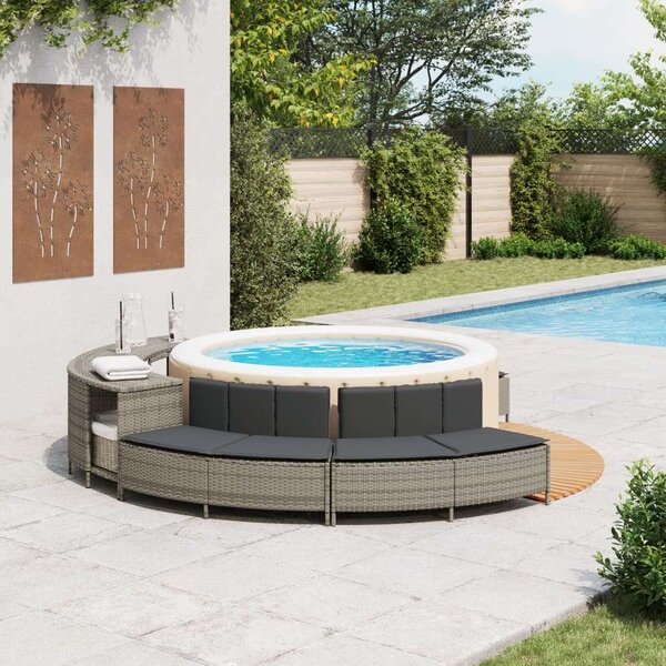 VidaXL 2 db szürke polyrattan pezsgőfürdő pad párnával